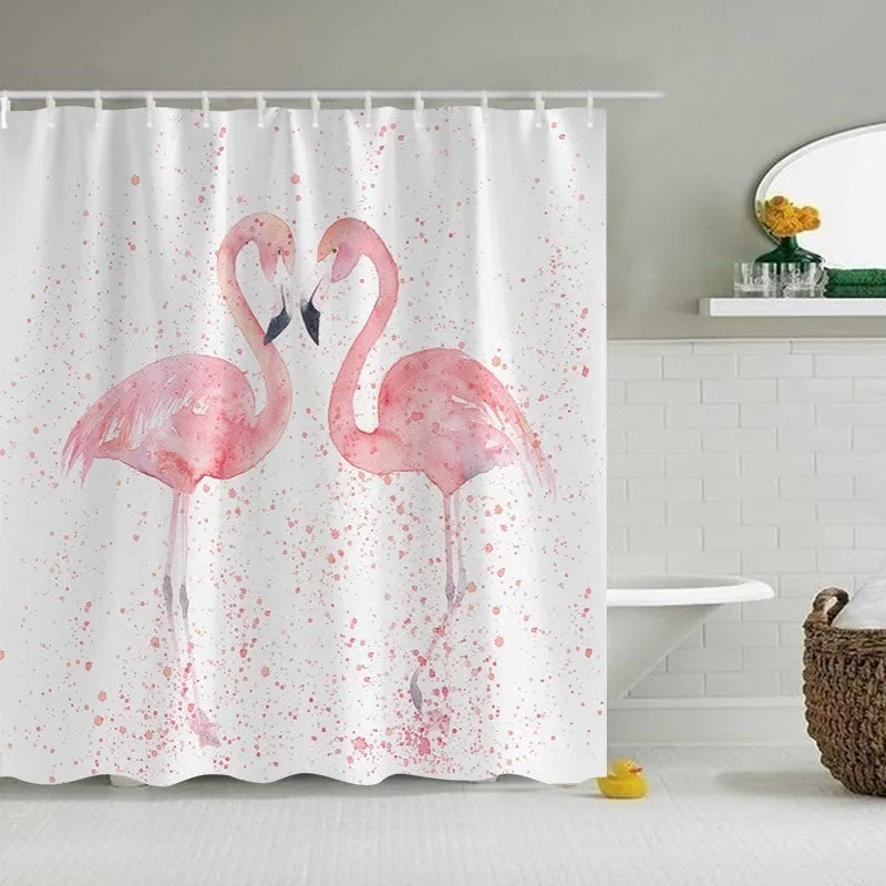 1/3/4Pcs 3D Flamingo Waterproof Shower Curtain Mildew proof Toilet Cover Non-slip Mat 3pcs Toilet Bathroom Decor