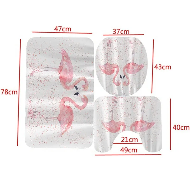 1/3/4Pcs 3D Flamingo Waterproof Shower Curtain Mildew proof Toilet Cover Non-slip Mat 3pcs Toilet Bathroom Decor