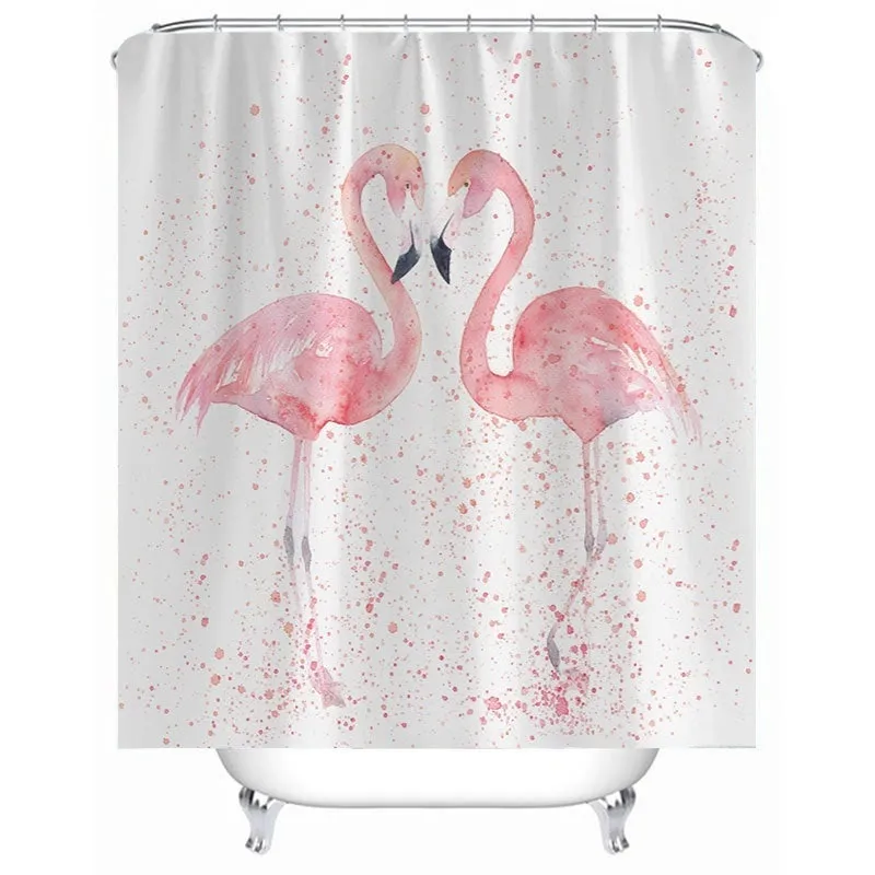 1/3/4Pcs 3D Flamingo Waterproof Shower Curtain Mildew proof Toilet Cover Non-slip Mat 3pcs Toilet Bathroom Decor