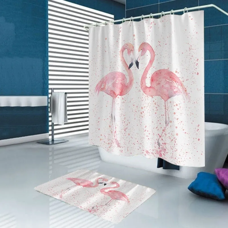 1/3/4Pcs 3D Flamingo Waterproof Shower Curtain Mildew proof Toilet Cover Non-slip Mat 3pcs Toilet Bathroom Decor