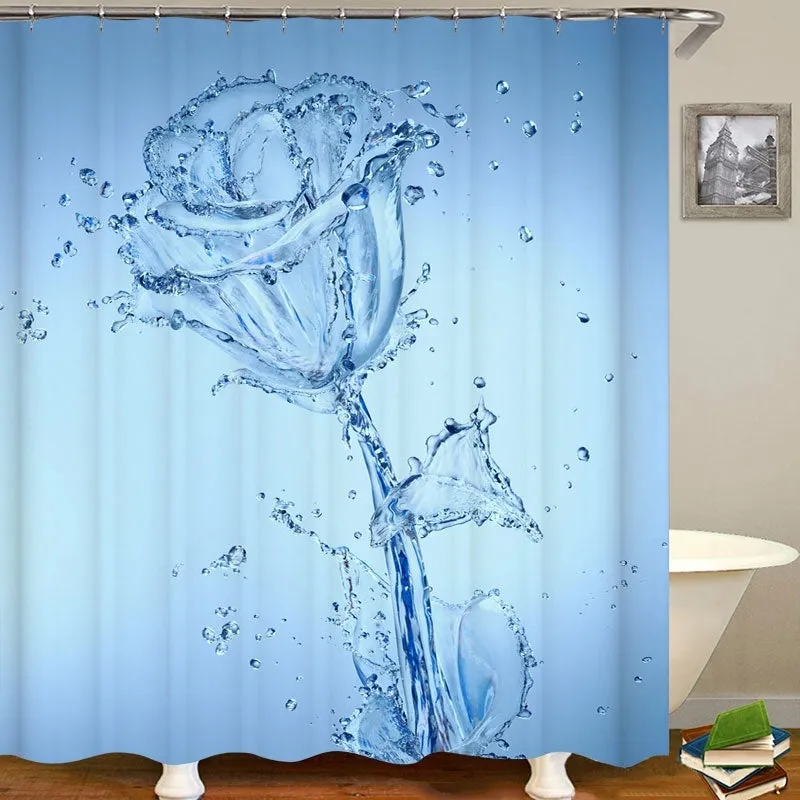 1/3/4Pcs 3D Printing Romantic Water Flower Waterproof Bathroom Shower Curtain Toilet Cover Mat Non-Slip Floor Mat Rug Bathroom Set with 12 Hooks