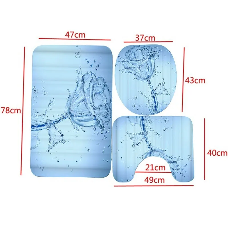 1/3/4Pcs 3D Printing Romantic Water Flower Waterproof Bathroom Shower Curtain Toilet Cover Mat Non-Slip Floor Mat Rug Bathroom Set with 12 Hooks