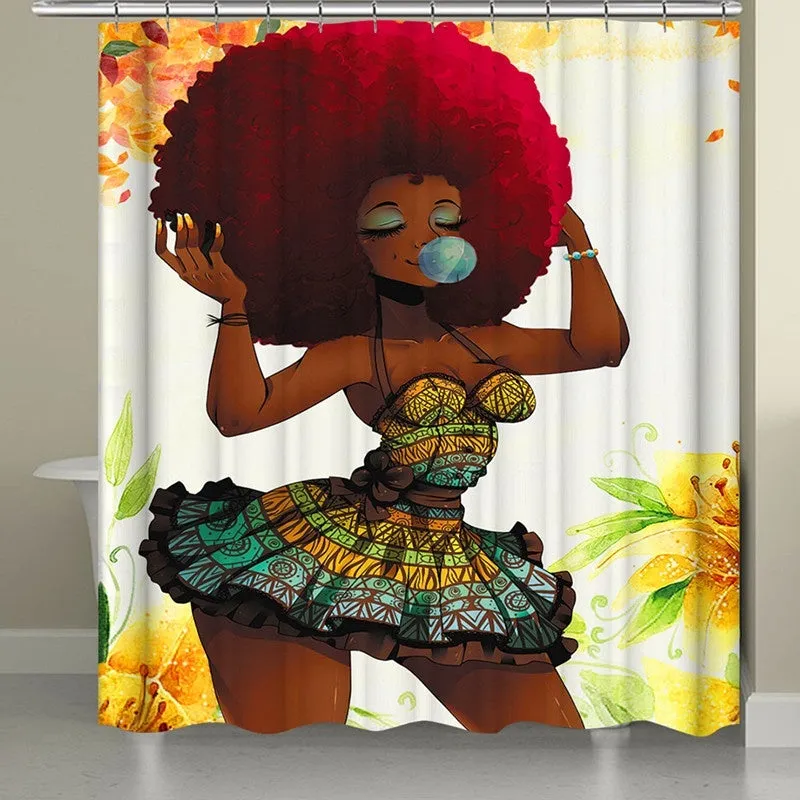 1/3/4Pcs African Fashion Girl Waterproof Bathroom Shower Curtain Toilet Cover Mat Non-Slip Rug Set