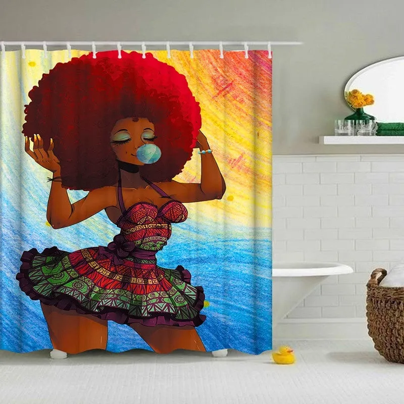 1/3/4Pcs African Fashion Girl Waterproof Bathroom Shower Curtain Toilet Cover Mat Non-Slip Rug Set