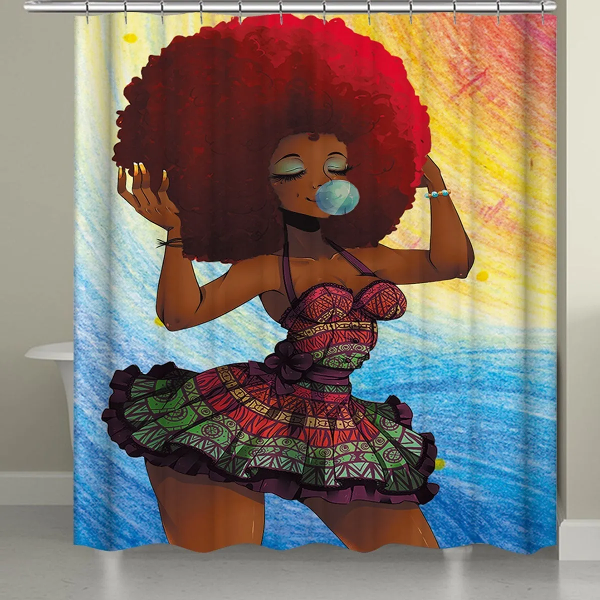 1/3/4Pcs African Fashion Girl Waterproof Bathroom Shower Curtain Toilet Cover Mat Non-Slip Rug Set