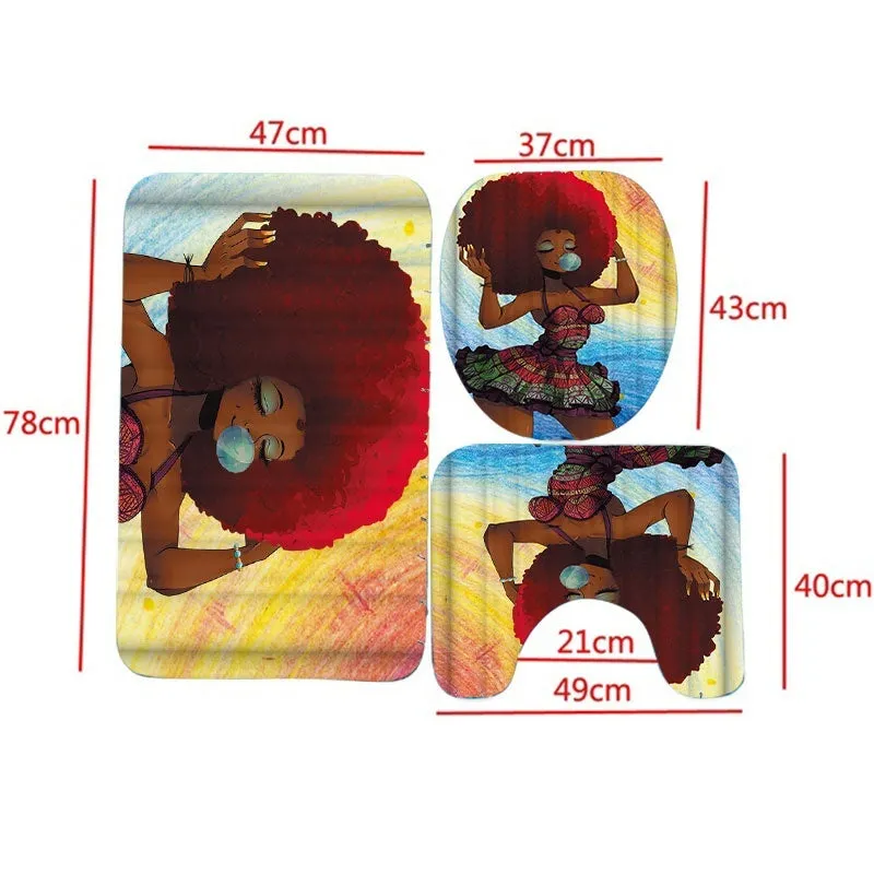 1/3/4Pcs African Fashion Girl Waterproof Bathroom Shower Curtain Toilet Cover Mat Non-Slip Rug Set