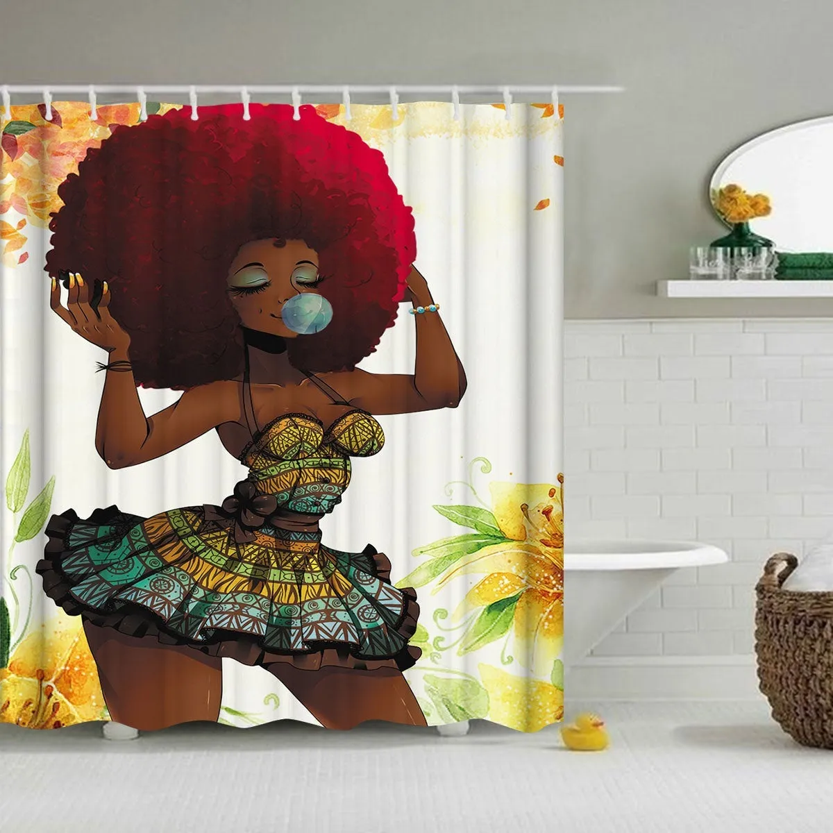 1/3/4Pcs African Fashion Girl Waterproof Bathroom Shower Curtain Toilet Cover Mat Non-Slip Rug Set