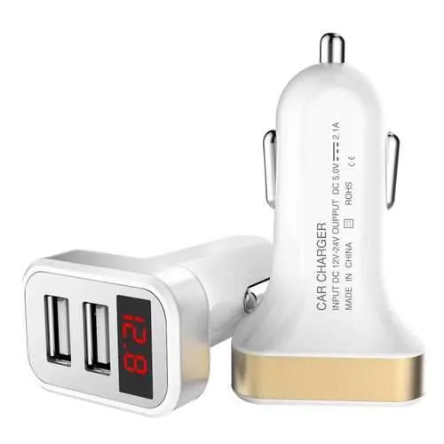 2.1A 2 USB Ports Fast Charging Car Charger With LED Display Real time Monitoring For iphone Samsung