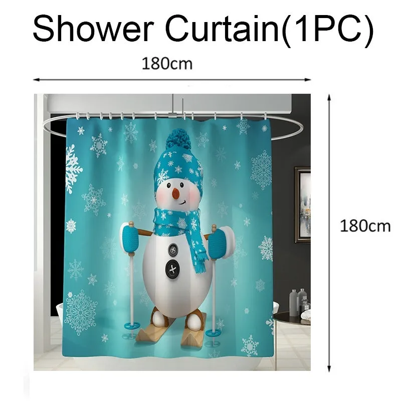 7 Styles Bathroom Non-Slip Santa Father Snow Snowman Christmas Style Decor-Pedestal Rug Lid Toilet Cover Bath Mat Shower Curtain Bathroom Decoration Set