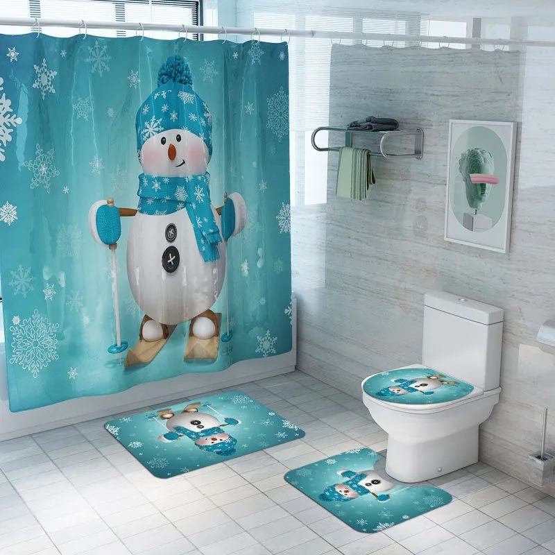 7 Styles Bathroom Non-Slip Santa Father Snow Snowman Christmas Style Decor-Pedestal Rug Lid Toilet Cover Bath Mat Shower Curtain Bathroom Decoration Set