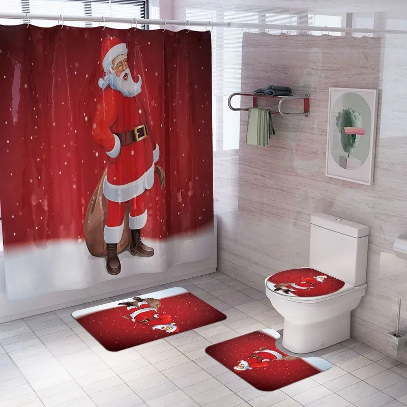 7 Styles Bathroom Non-Slip Santa Father Snow Snowman Christmas Style Decor-Pedestal Rug Lid Toilet Cover Bath Mat Shower Curtain Bathroom Decoration Set