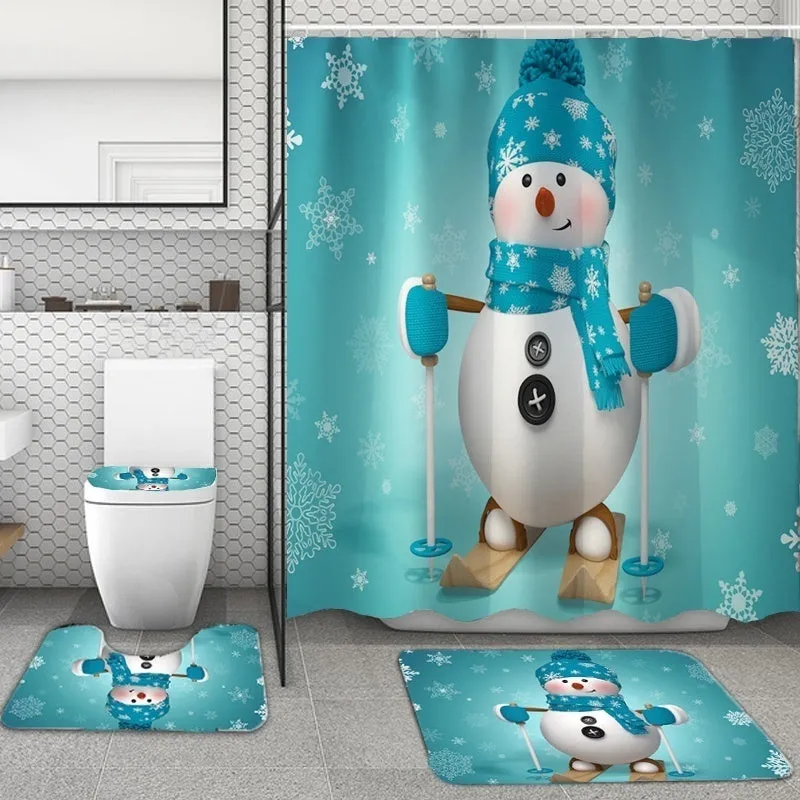 7 Styles Bathroom Non-Slip Santa Father Snow Snowman Christmas Style Decor-Pedestal Rug Lid Toilet Cover Bath Mat Shower Curtain Bathroom Decoration Set