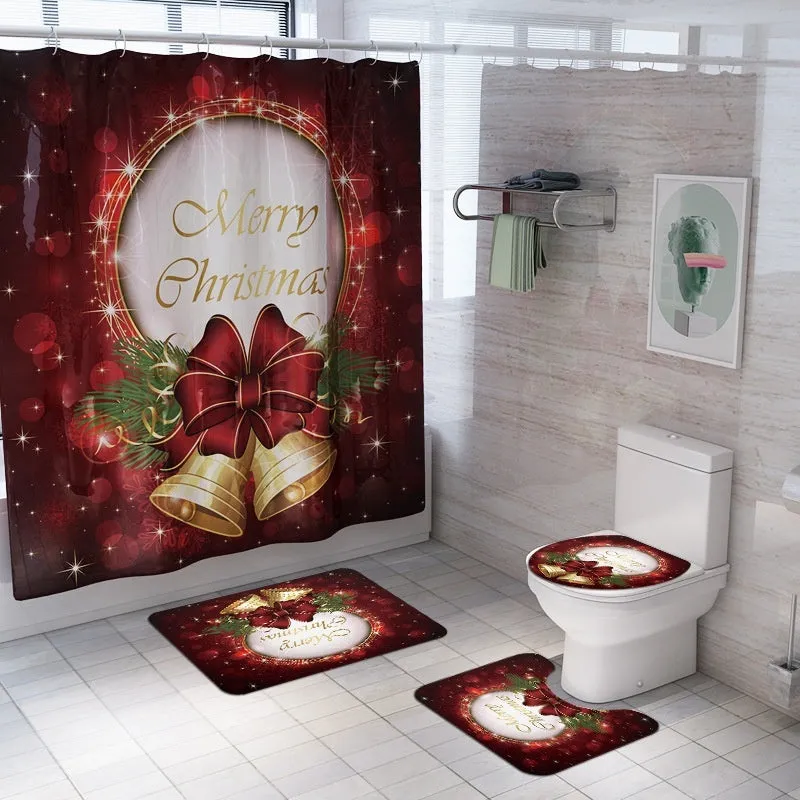 7 Styles Bathroom Non-Slip Santa Father Snow Snowman Christmas Style Decor-Pedestal Rug Lid Toilet Cover Bath Mat Shower Curtain Bathroom Decoration Set