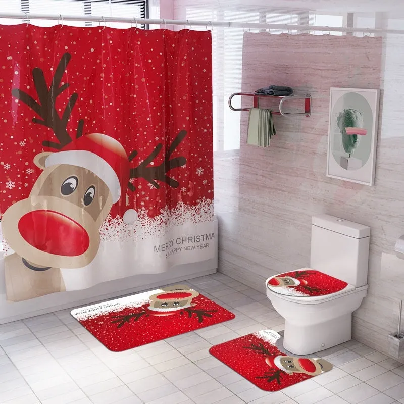 7 Styles Bathroom Non-Slip Santa Father Snow Snowman Christmas Style Decor-Pedestal Rug Lid Toilet Cover Bath Mat Shower Curtain Bathroom Decoration Set