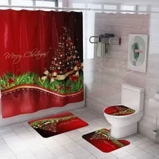 7 Styles Bathroom Non-Slip Santa Father Snow Snowman Christmas Style Decor-Pedestal Rug Lid Toilet Cover Bath Mat Shower Curtain Bathroom Decoration Set