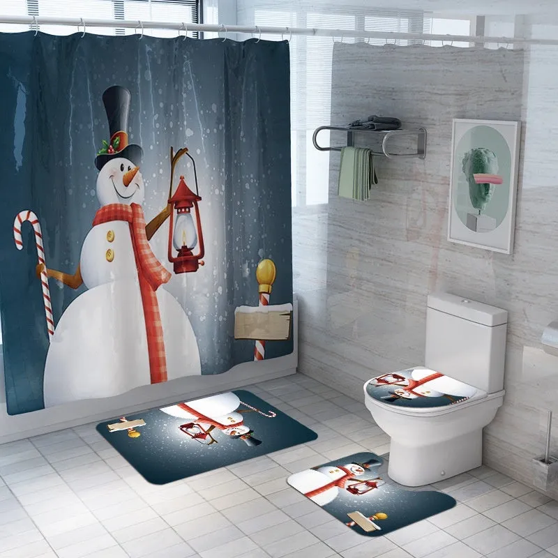 7 Styles Bathroom Non-Slip Santa Father Snow Snowman Christmas Style Decor-Pedestal Rug Lid Toilet Cover Bath Mat Shower Curtain Bathroom Decoration Set