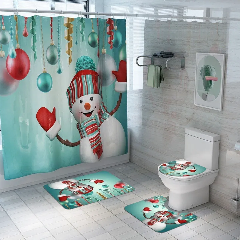 7 Styles Bathroom Non-Slip Santa Father Snow Snowman Christmas Style Decor-Pedestal Rug Lid Toilet Cover Bath Mat Shower Curtain Bathroom Decoration Set