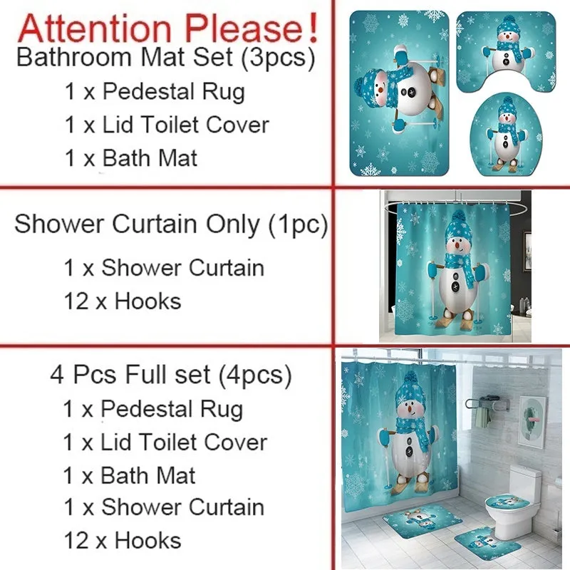 7 Styles Bathroom Non-Slip Santa Father Snow Snowman Christmas Style Decor-Pedestal Rug Lid Toilet Cover Bath Mat Shower Curtain Bathroom Decoration Set