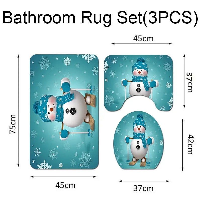 7 Styles Bathroom Non-Slip Santa Father Snow Snowman Christmas Style Decor-Pedestal Rug Lid Toilet Cover Bath Mat Shower Curtain Bathroom Decoration Set