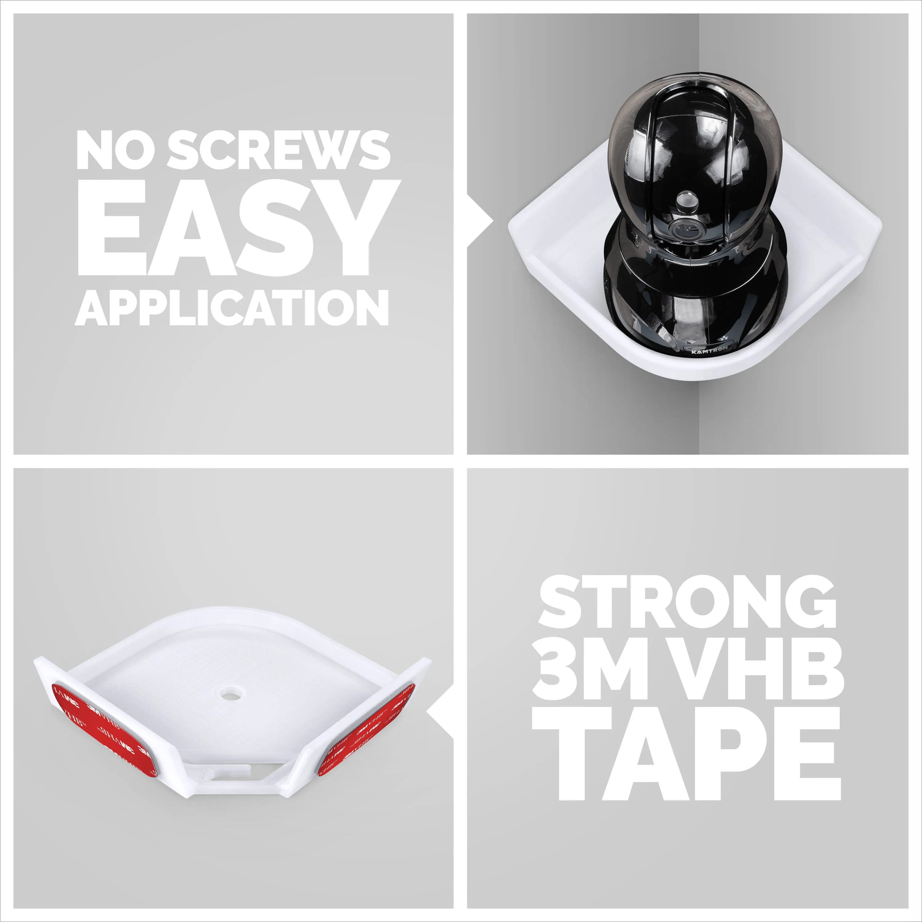 Adhesive Universal Tilted Corner Shelf for Security Cameras, Baby Monitors & Home Security Sensors