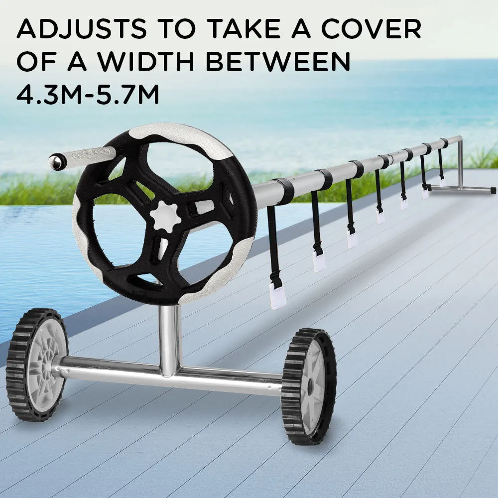 Adjustable 5.7m Pool Cover Roller Reel, Aluminium, 8 Clips - Aurelaqua