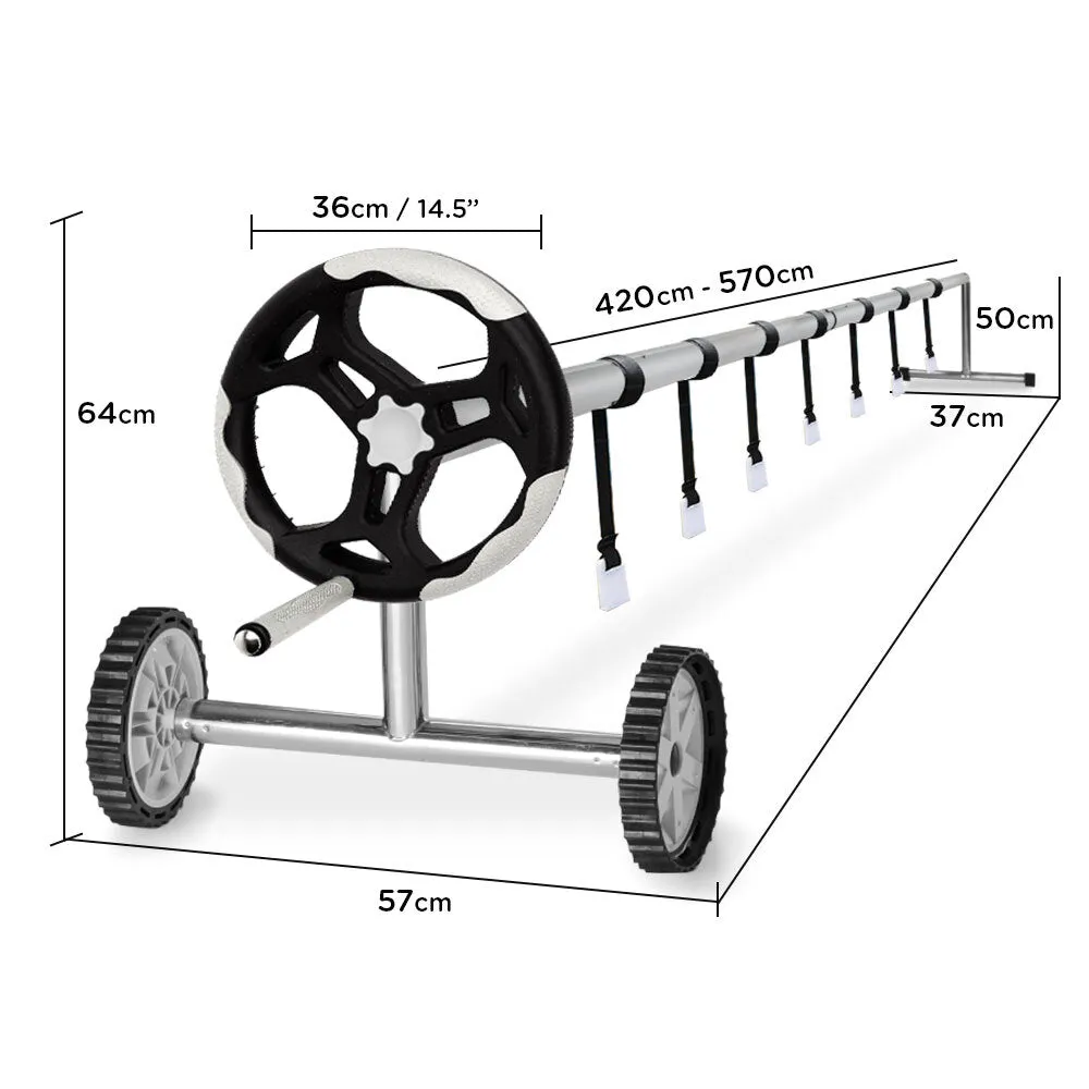 Adjustable 5.7m Pool Cover Roller Reel, Aluminium, 8 Clips - Aurelaqua