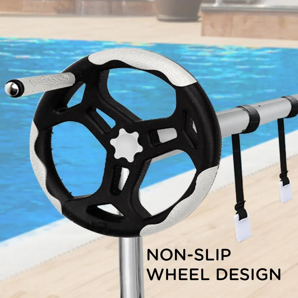 Adjustable 5.7m Pool Cover Roller Reel, Aluminium, 8 Clips - Aurelaqua