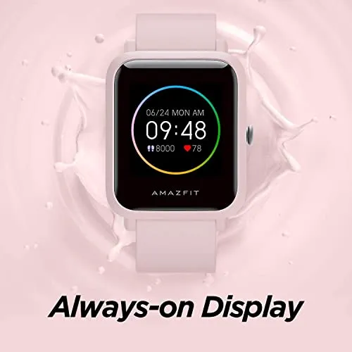 Amazfit Bip S Lite Smart Watch Fitness Tracker for Women, 30 Days Battery Life, 1.28”Always-on Display, 14 Sports Modes, Heart Rate & Sleep Monitor, 5 ATM Waterproof, for Android Phone iPhone(Pink)