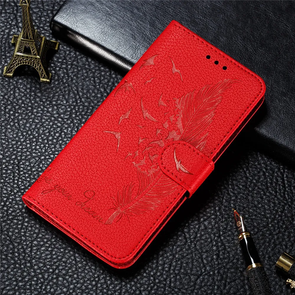 Anymob Huawei Honor Red Leather Case Flip Wallet Cover Phone Cover Protection