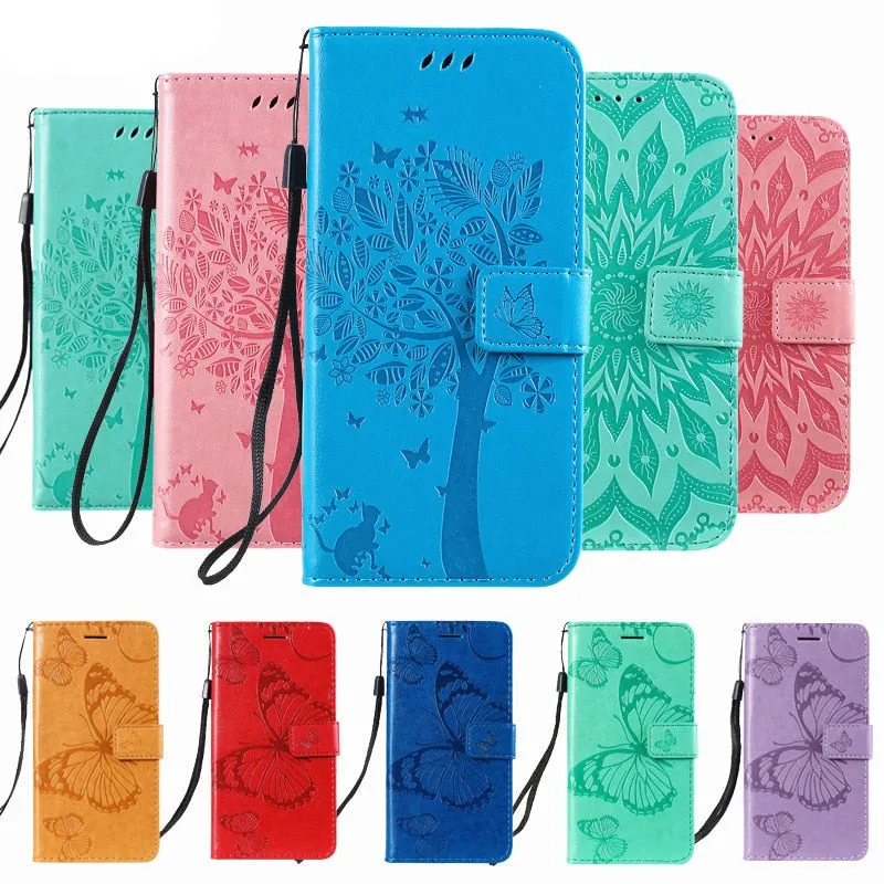 Anymob Huawei Phone Case Purple Tree Print Flip Leather Wallet Phone Cover