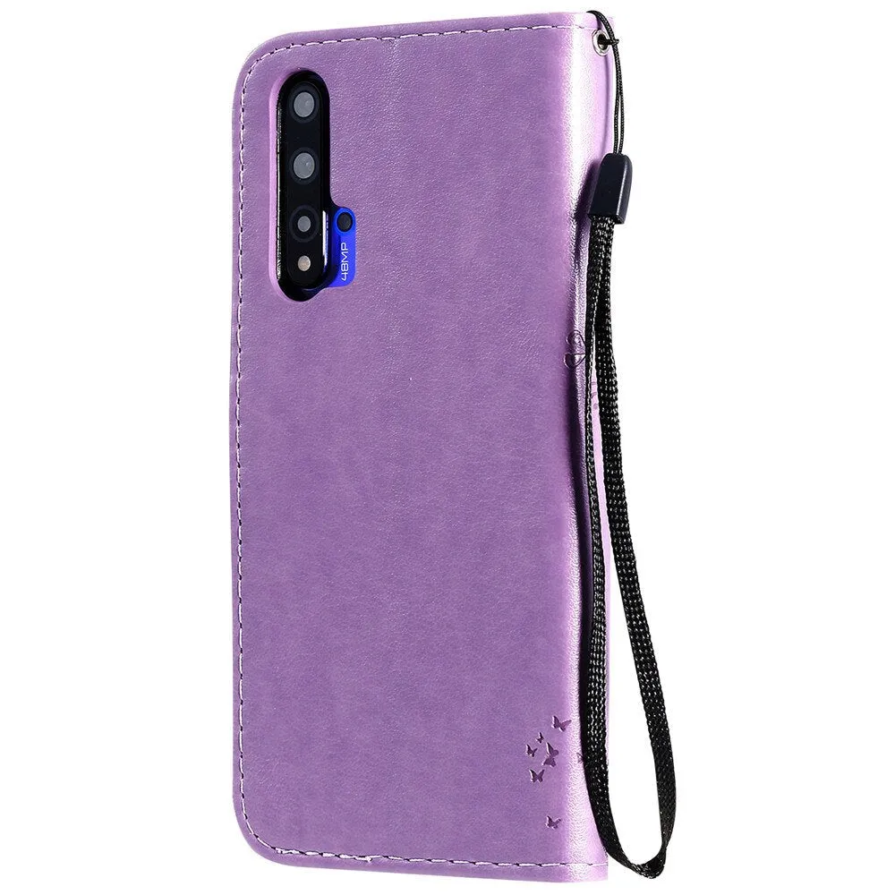 Anymob Huawei Phone Case Purple Tree Print Flip Leather Wallet Phone Cover