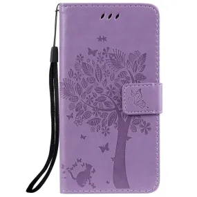 Anymob Huawei Phone Case Purple Tree Print Flip Leather Wallet Phone Cover