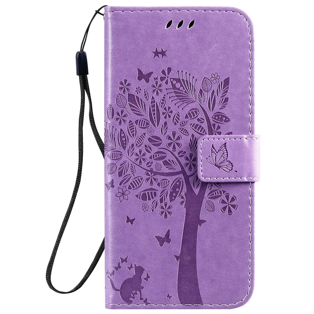 Anymob Huawei Phone Case Purple Tree Print Flip Leather Wallet Phone Cover