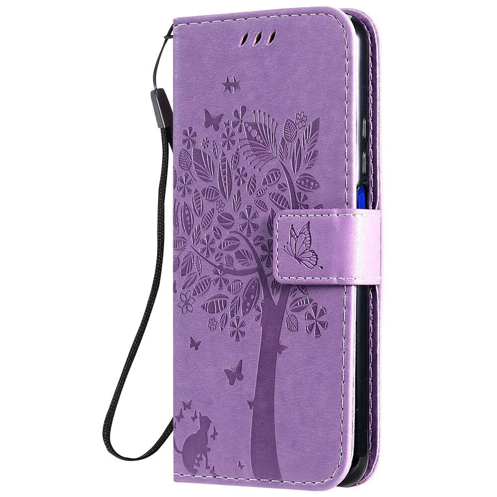 Anymob Huawei Phone Case Purple Tree Print Flip Leather Wallet Phone Cover