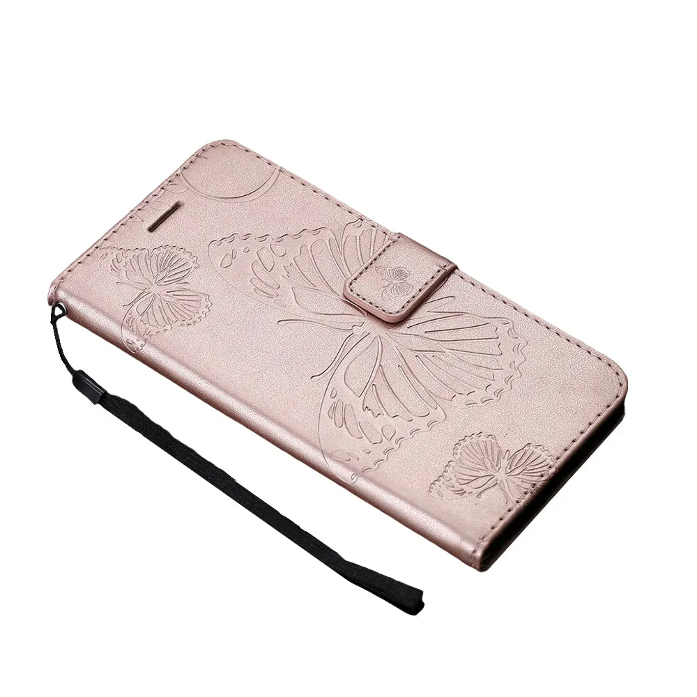 Anymob Huawei Pink Leather Phone Case Butterfly Flip Wallet Cover Protection