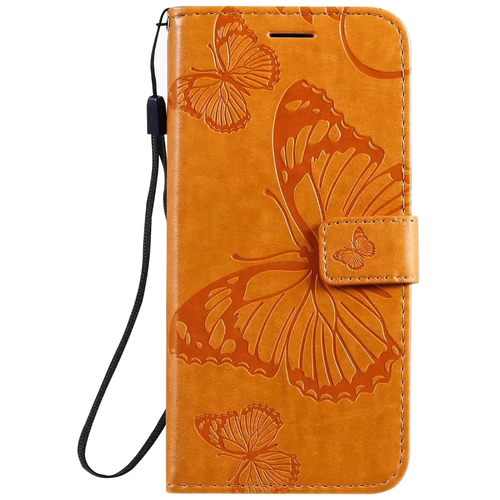 Anymob Huawei Red Leather Phone Case Butterfly Flip Wallet Cover Protection