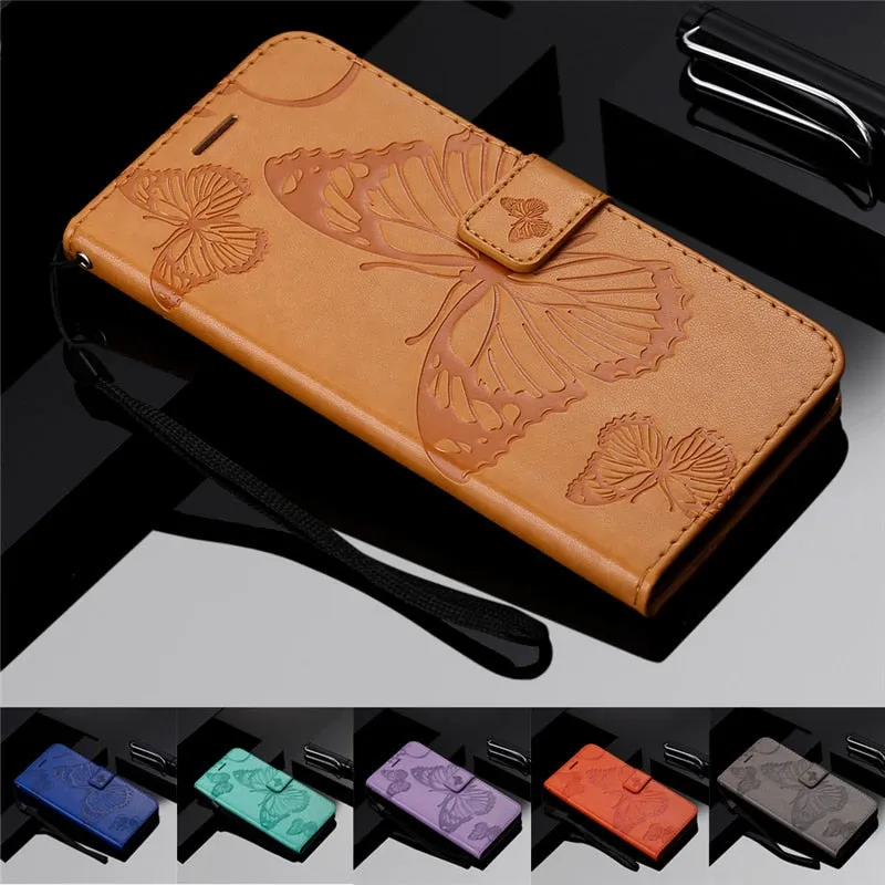 Anymob Huawei Red Leather Phone Case Butterfly Flip Wallet Cover Protection