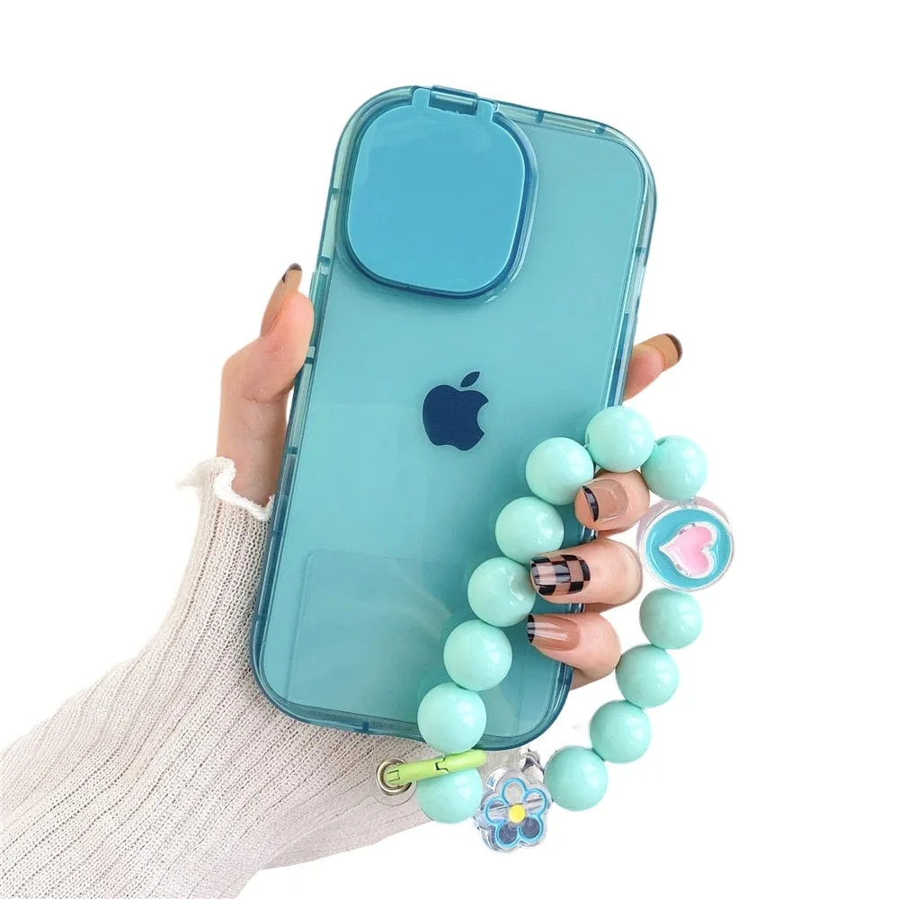 Anymob iPhone Blue Makeup Mirror Phone Case Shockproof Silicone Bracelet Cover