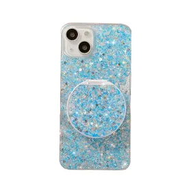 Anymob iPhone Case Blue Mirror Holder Gradient Glitter Soft Silicon Phone Back Cover