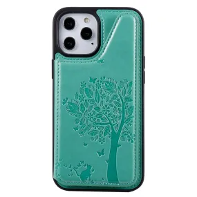 Anymob iPhone Case Mint Green 3D Tree Cat Leather Flip Wallet Cover