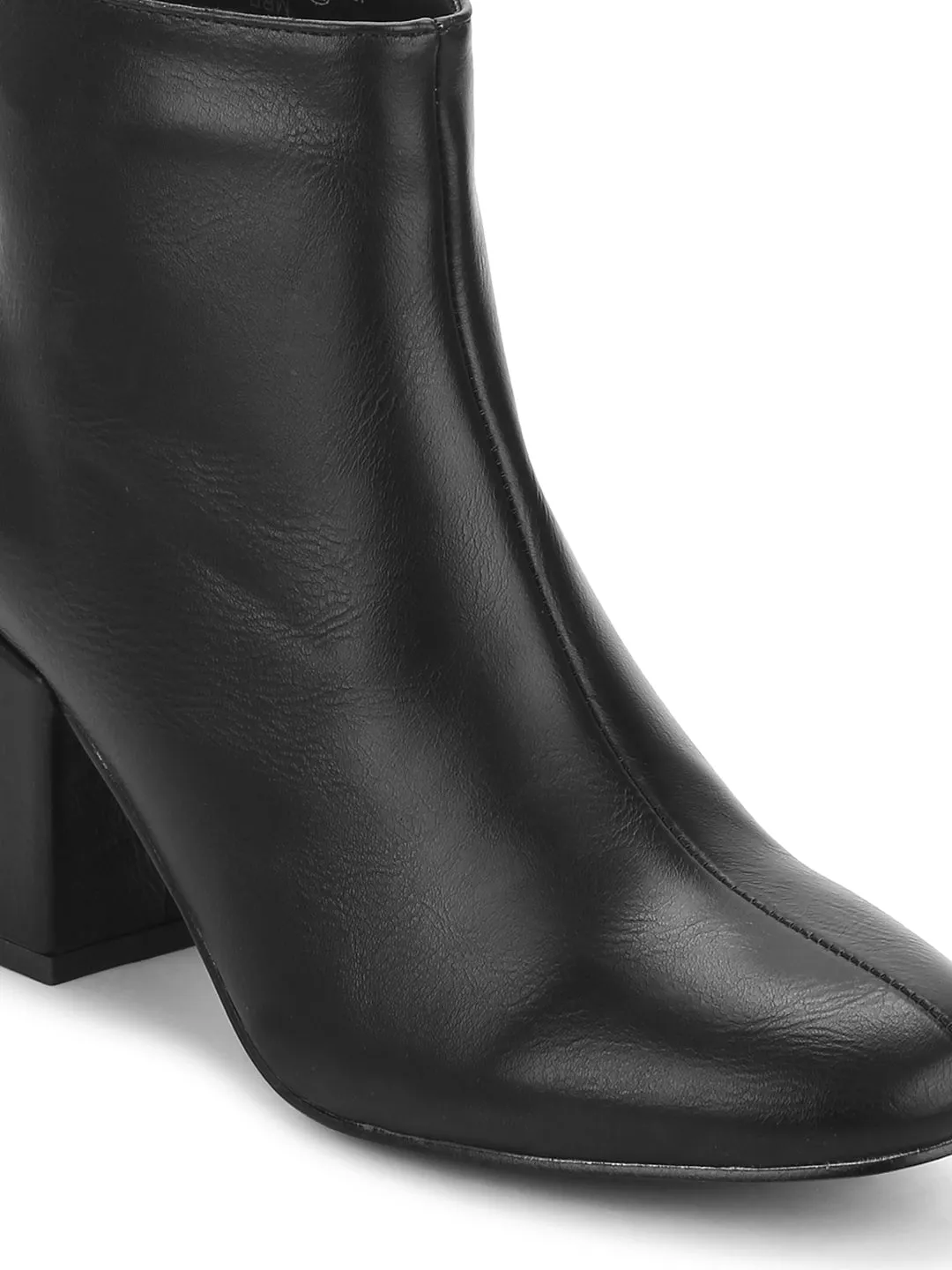 Black PU Back Zipper Low Heel Ankle Boots