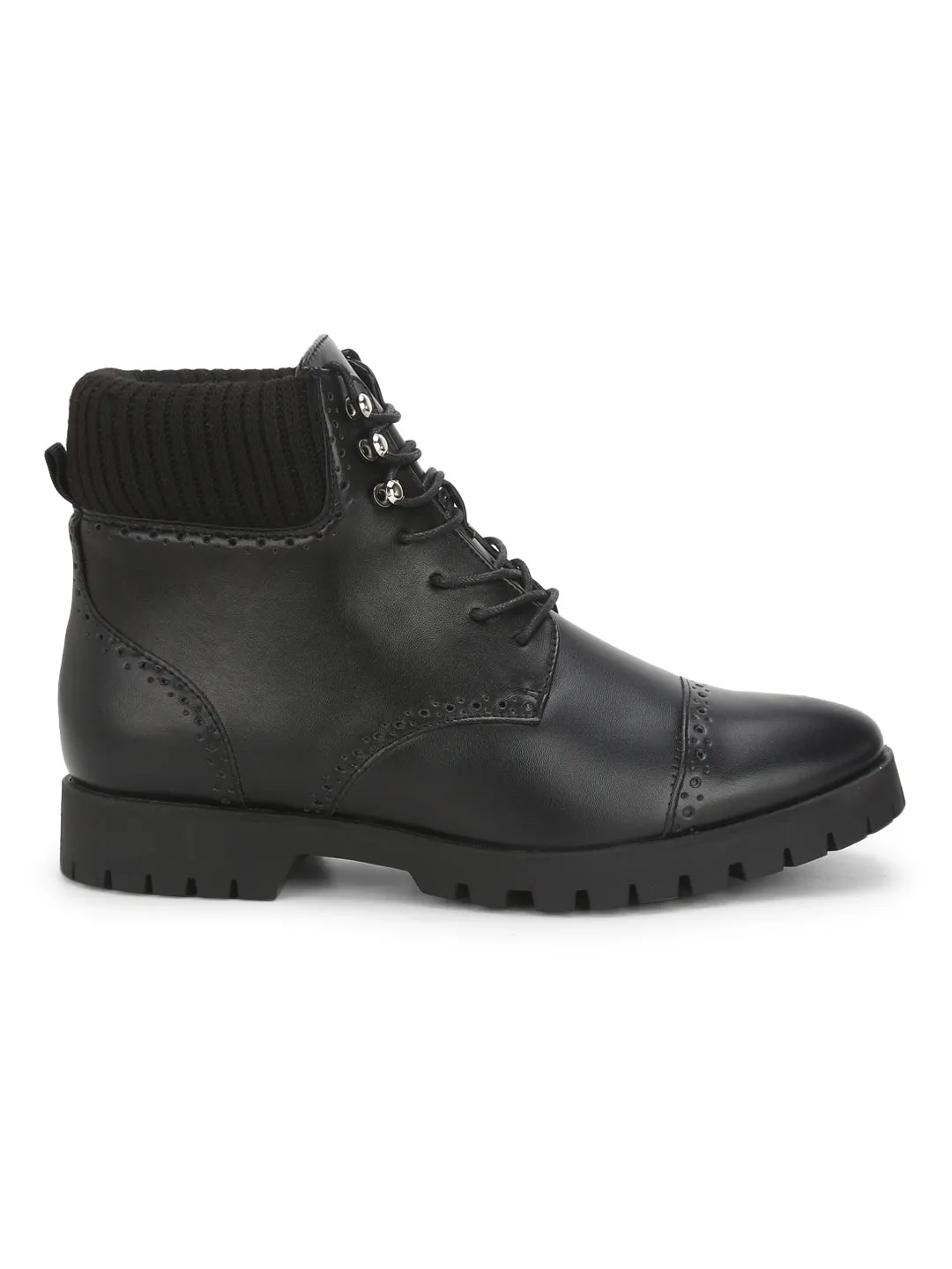 Black PU Lace-Up Men Boots