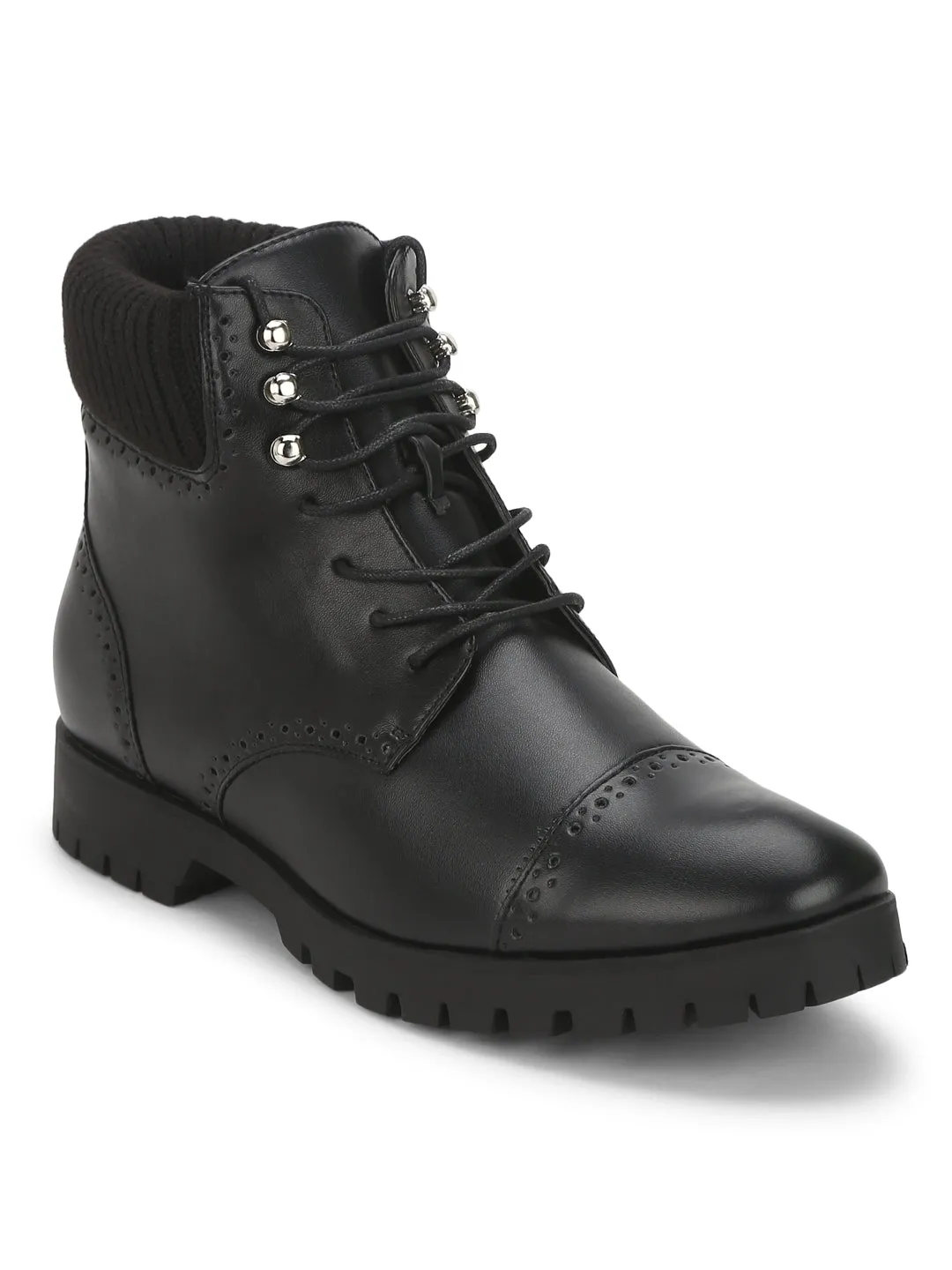 Black PU Lace-Up Men Boots