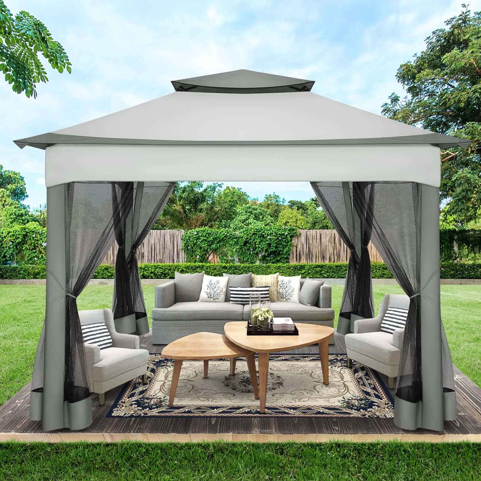 COBIZI Double Top Gazebo Waterproof Canopy 10'x10' with Gauze Sidewall