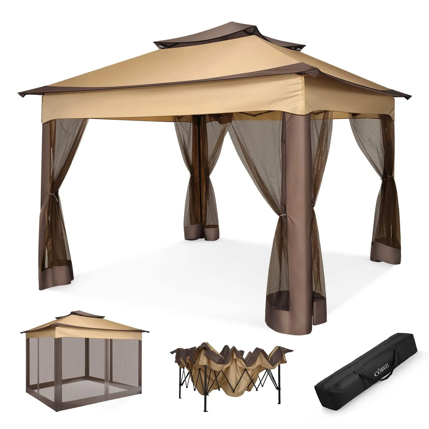 COBIZI Double Top Gazebo Waterproof Canopy 10'x10' with Gauze Sidewall