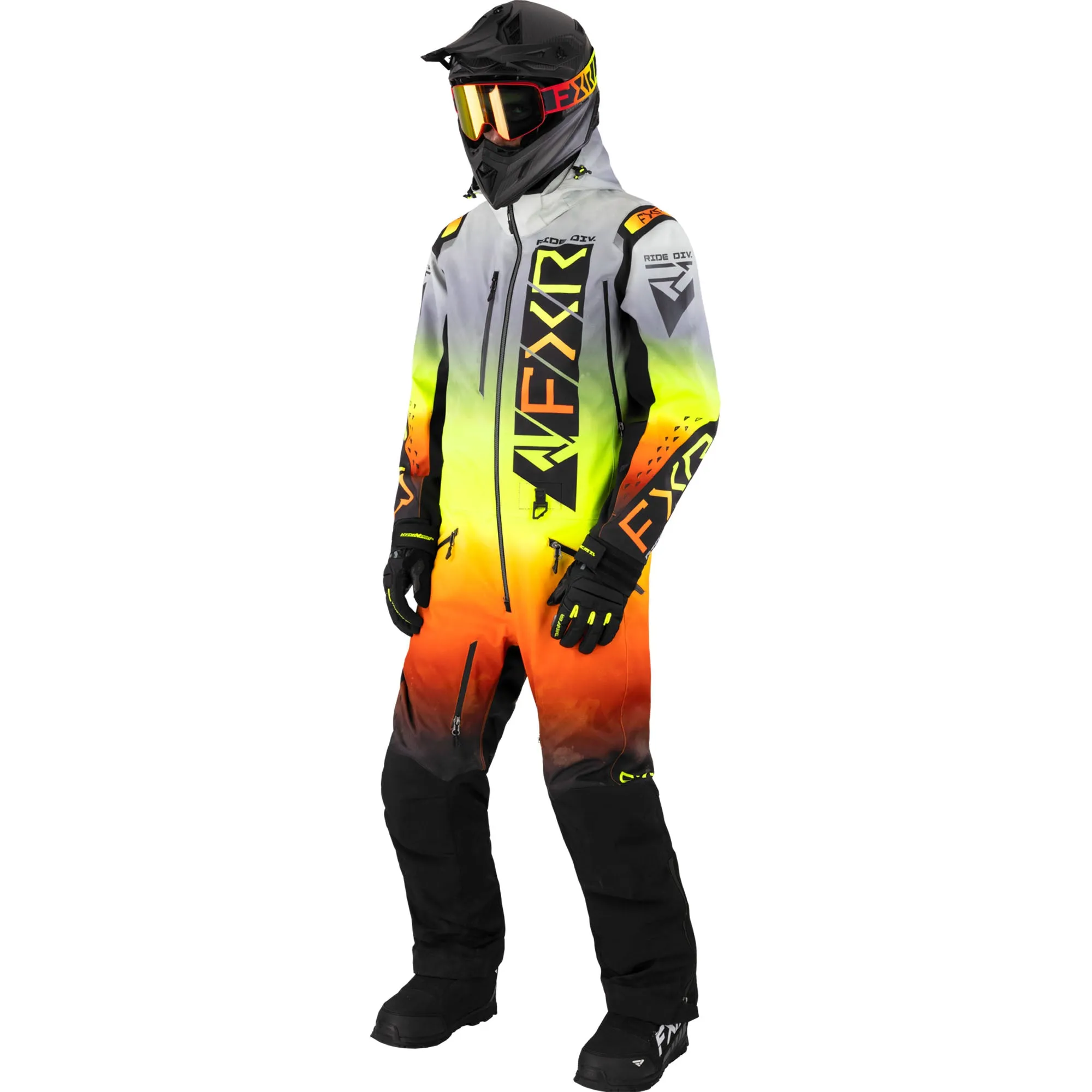 FXR  Mens Helium Lite Snowmobile Monosuit Uninsulated HydrX Pro White Lightning