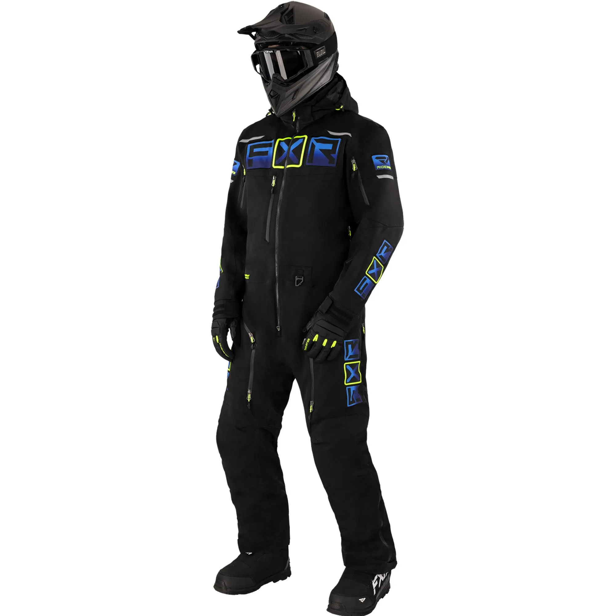 FXR Mens Maverick Lite Snowmobile Monosuit Black/Blue/HiVis