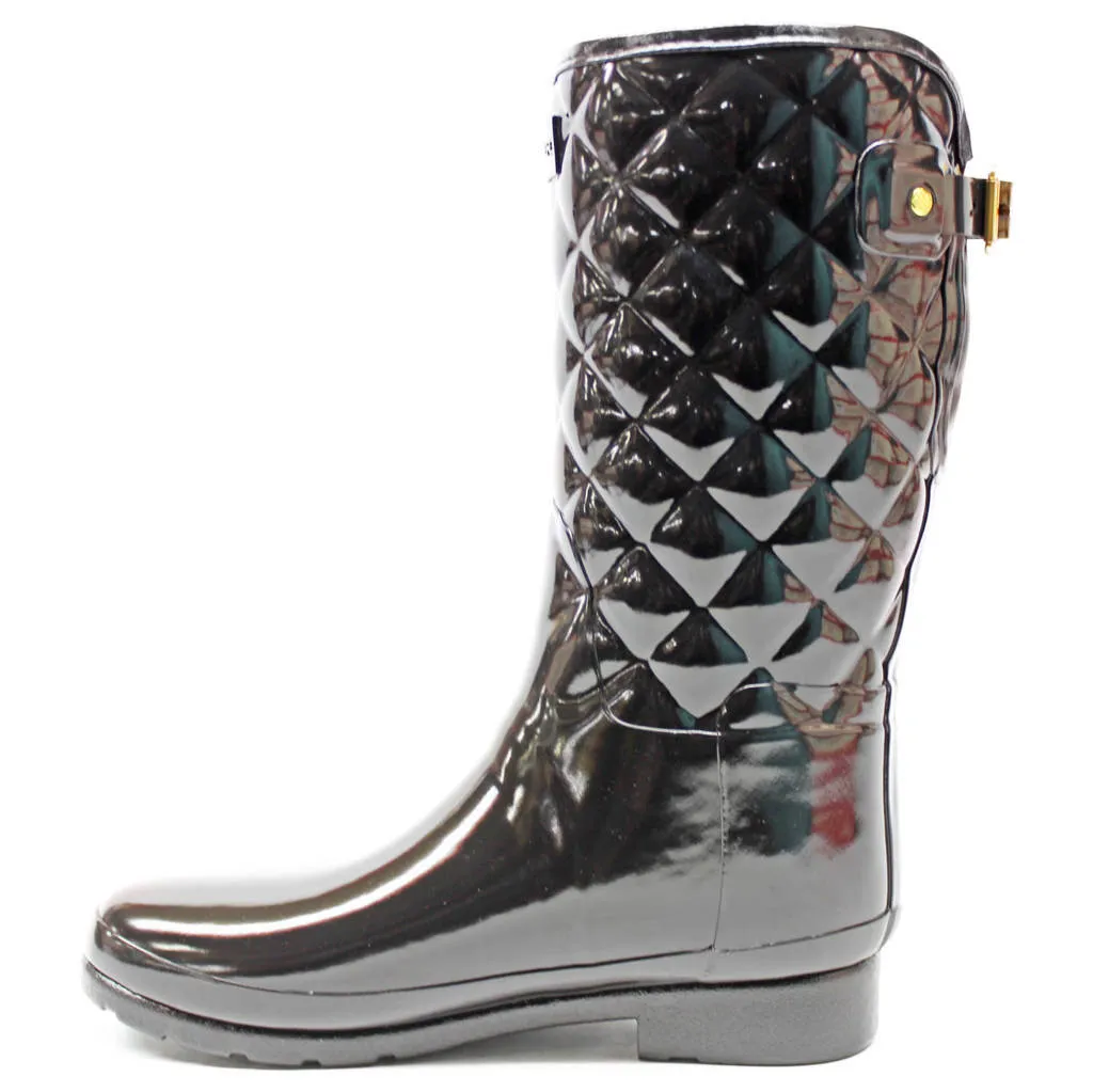 Hunter Womens Boots Refined Gloss Quilt Short Casual Pull-On Buckle Rubber - UK 5