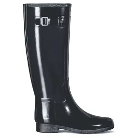 Hunter Womens Boots Refined Slim Fit Tall Gloss Casual Pull-On Buckle Rubber - UK 6