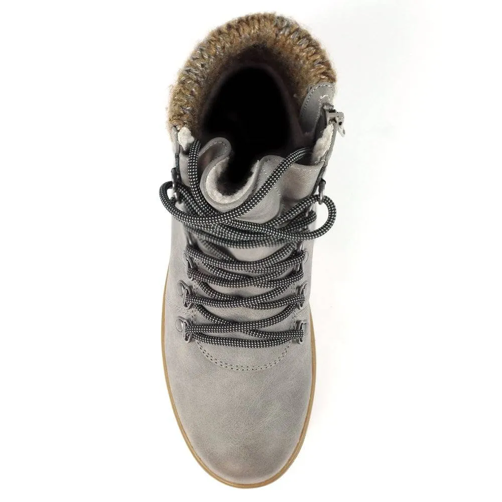 Lunar GLB150 Sycamore Ladies Grey Waterproof Zip & Lace Ankle Boots